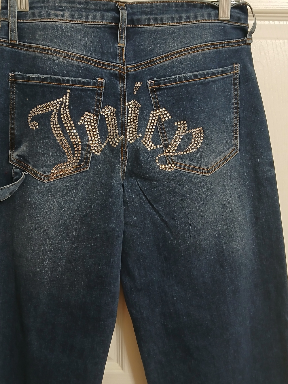 Juicy Couture Dark Blue Rhinestone Script Bootcut Jeans